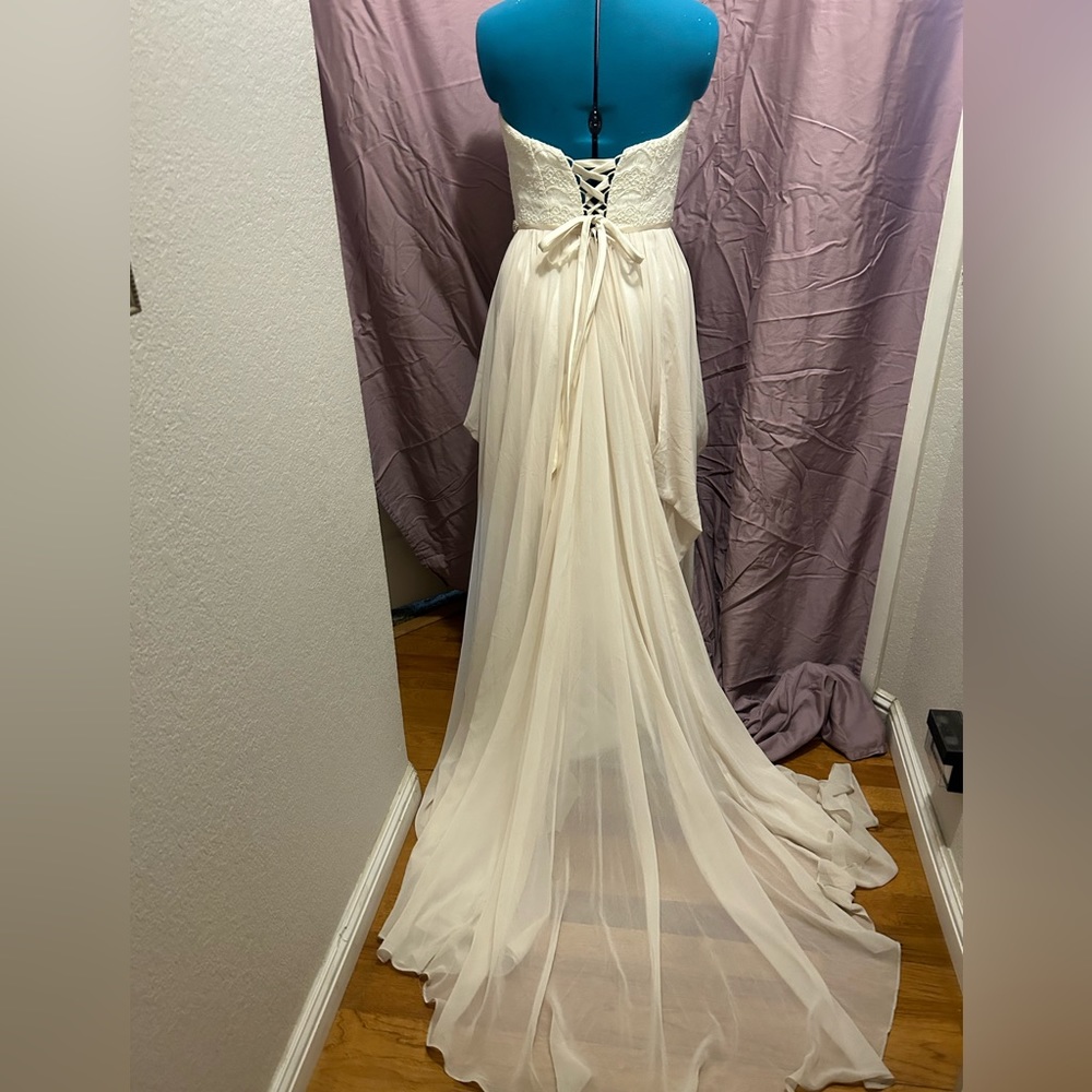 Simple, elegant wedding dress, rhinestone belt corset back.